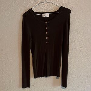 For the republic deep olive green  Ribbed Button-Down Top